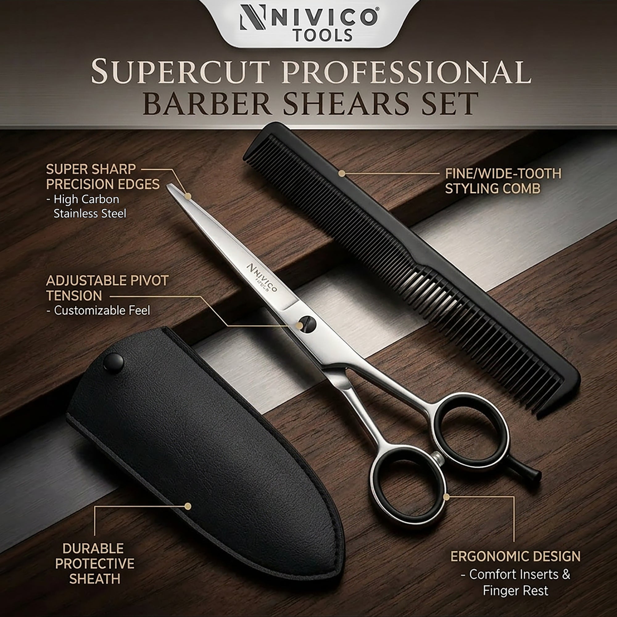 Professional 6.5” Barber Scissors - Hair Cutting Shears with Comb
