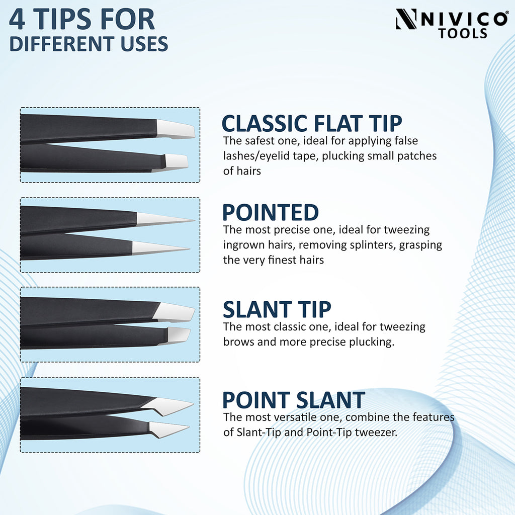 NIVICO Black Tweezers Set with Leather Pouch