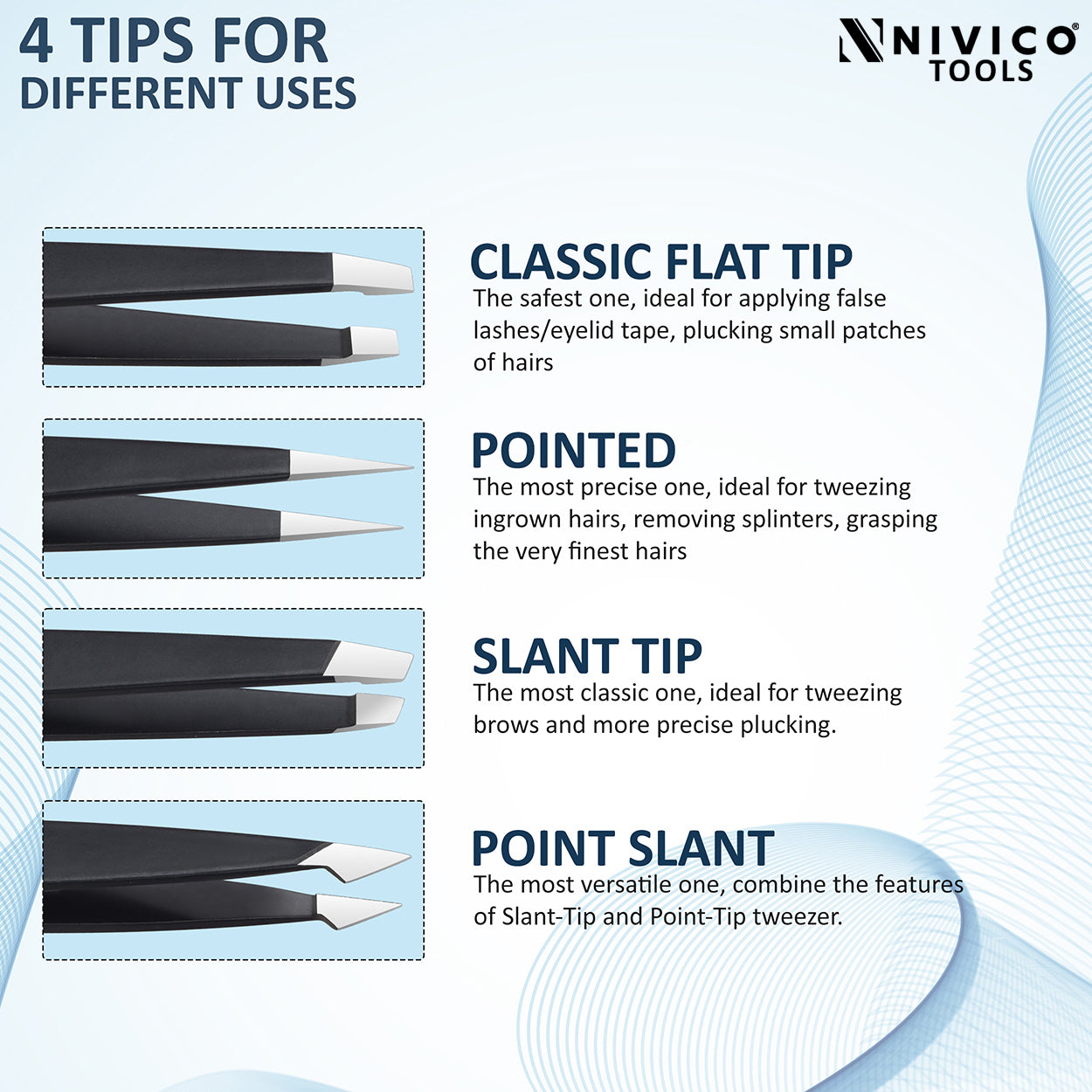 NIVICO Black Tweezers Set with Leather Pouch