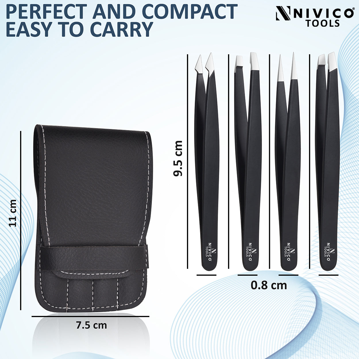 NIVICO Black Tweezers Set with Leather Pouch