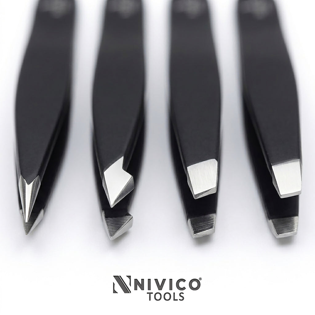 NIVICO Black Tweezers Set with Leather Pouch
