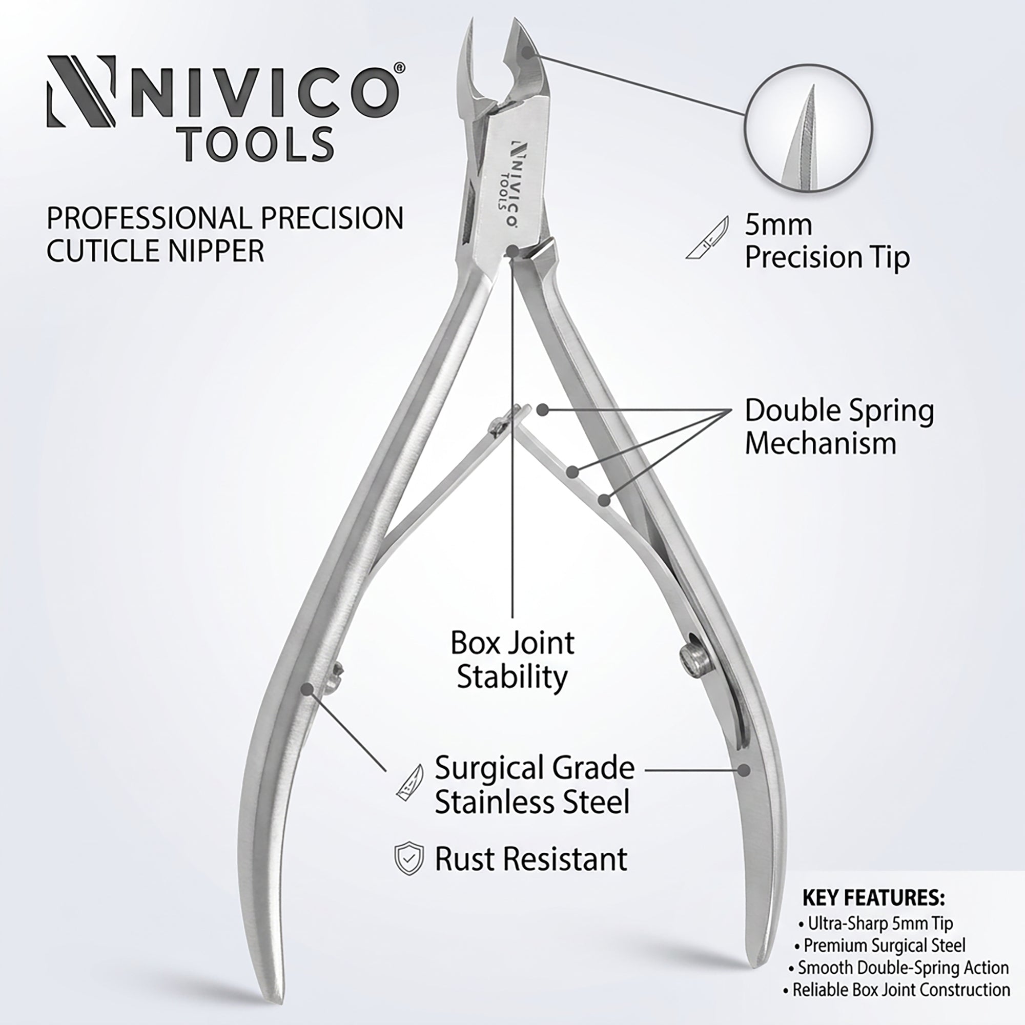 Professional Cuticle Nipper – Cuticle Trimmer - Hangnail Clipper with Double Leaf Wire Spring