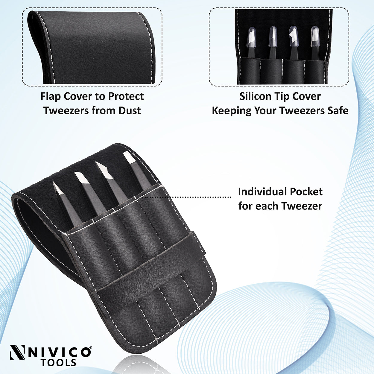 NIVICO Black Tweezers Set with Leather Pouch