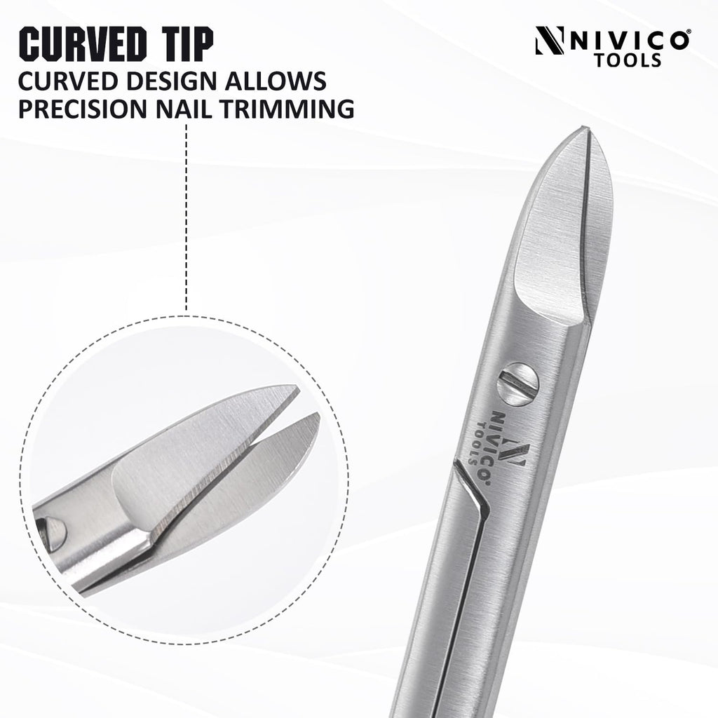 NIVICO Toenail Scissors - Stainless Steel Pedicure Scissor for Thick Nail 10.5cm Curved Blade