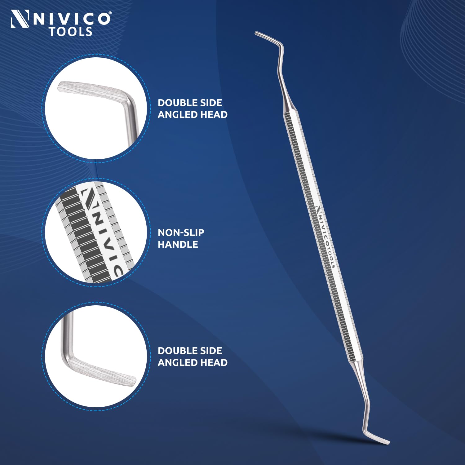 NIVICO Flat Handle Nail Pusher And Cuticle Pusher Tool
