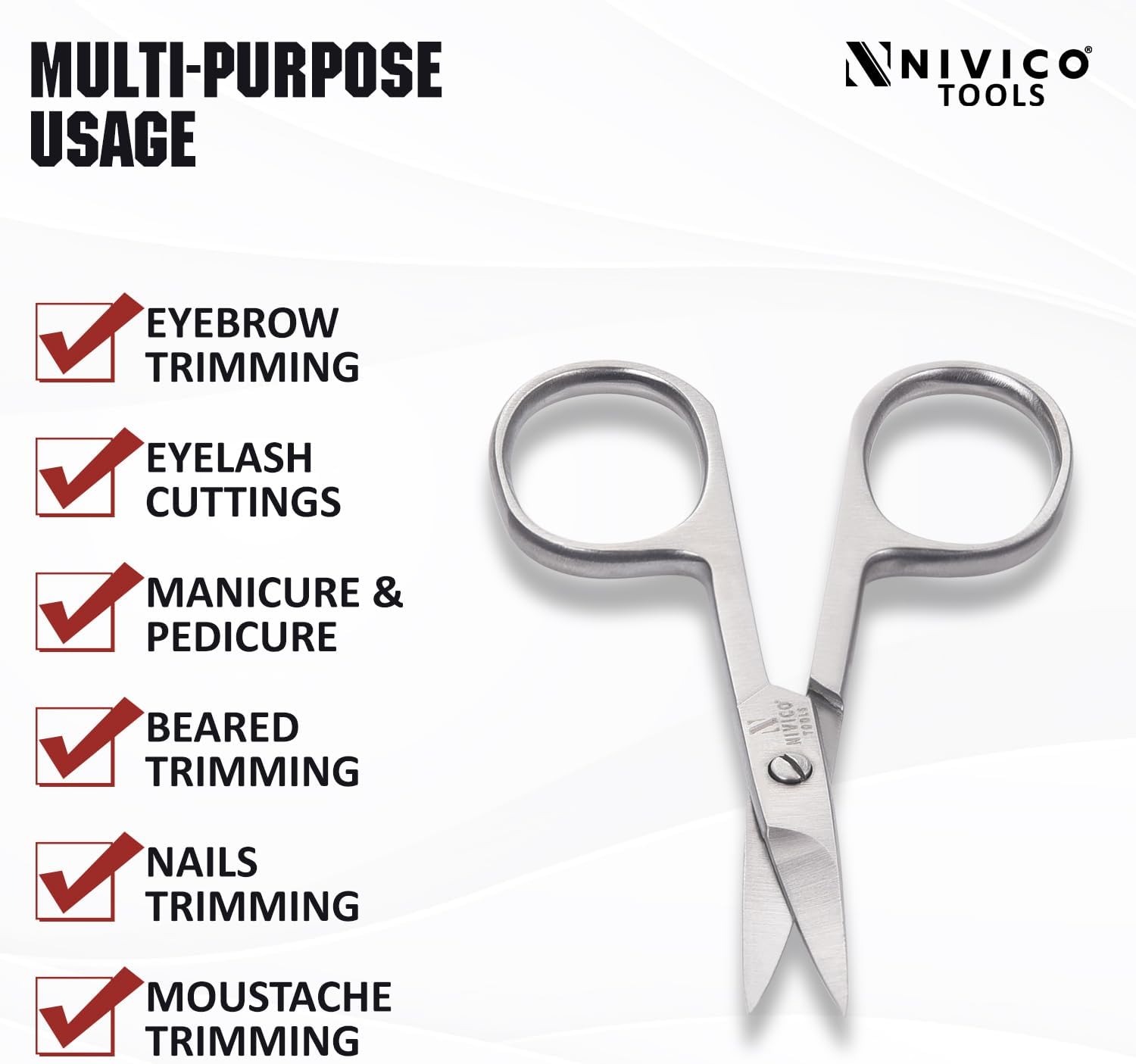 NIVICO Nail Scissors 9cm, Curved Shape Scissor with adjustable screw