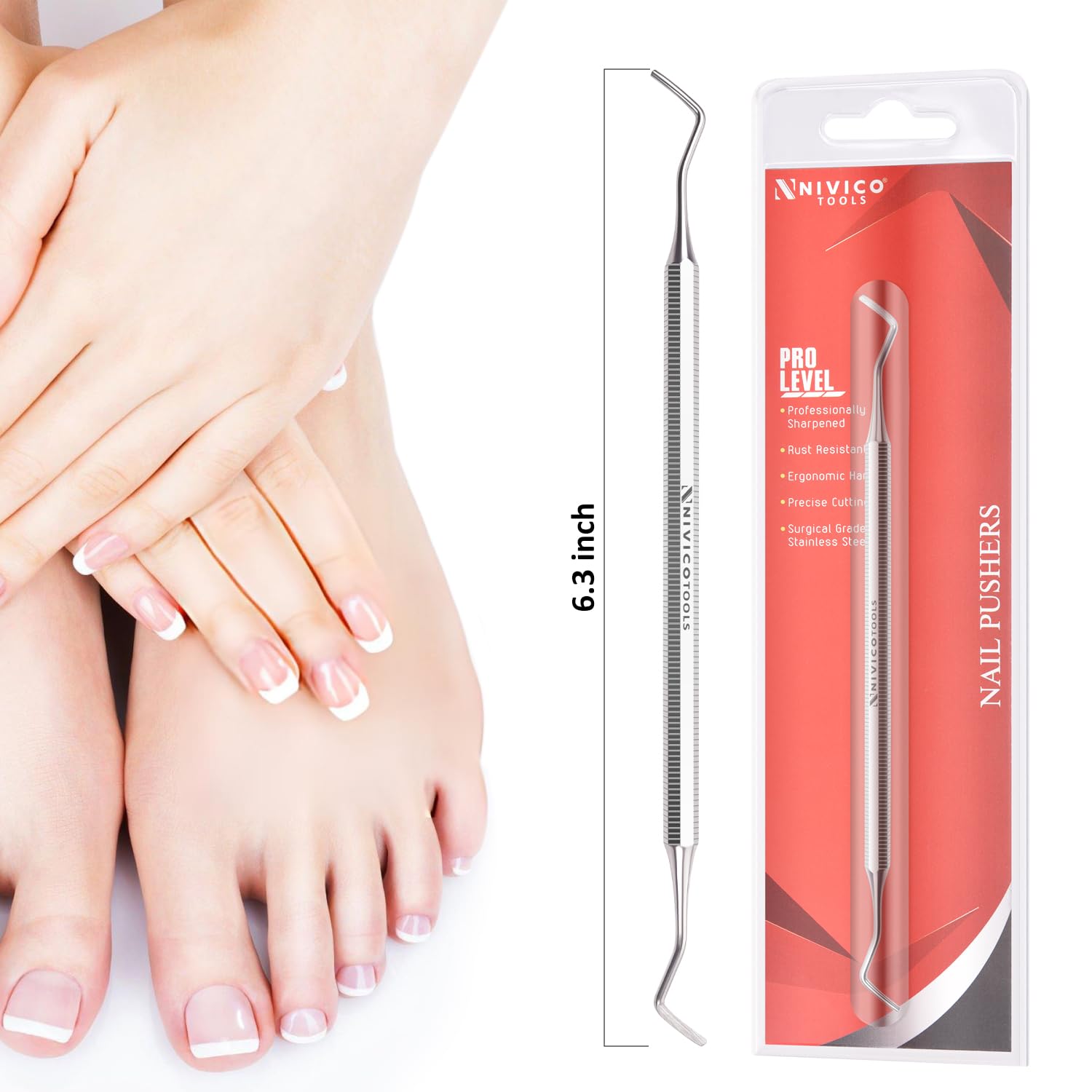 NIVICO Flat Handle Nail Pusher And Cuticle Pusher Tool