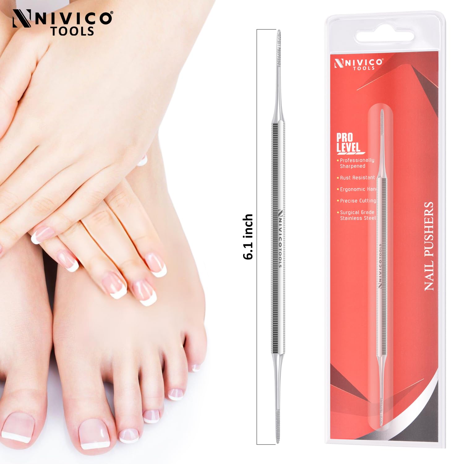 NIVICO Corner File Nail Pusher And Cuticle Pusher Tool