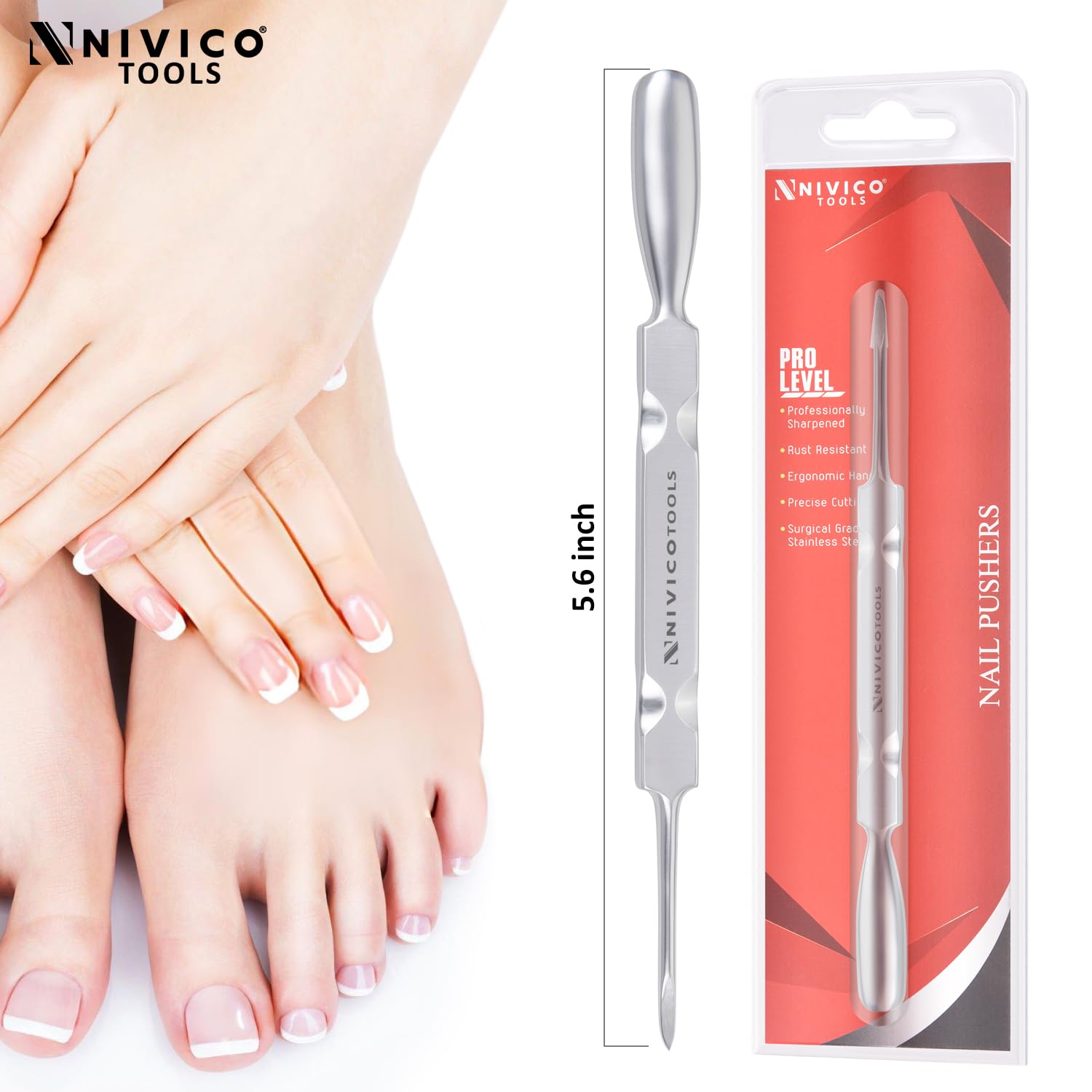 NIVICO Flat Handle Gouge Nail Pusher And Cuticle Pusher Tool