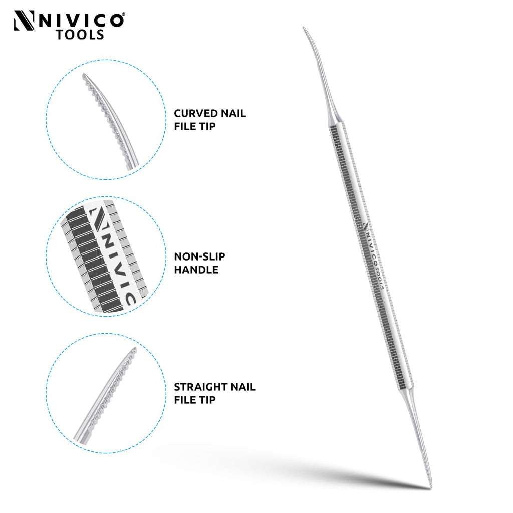 NIVICO Corner File Nail Pusher And Cuticle Pusher Tool