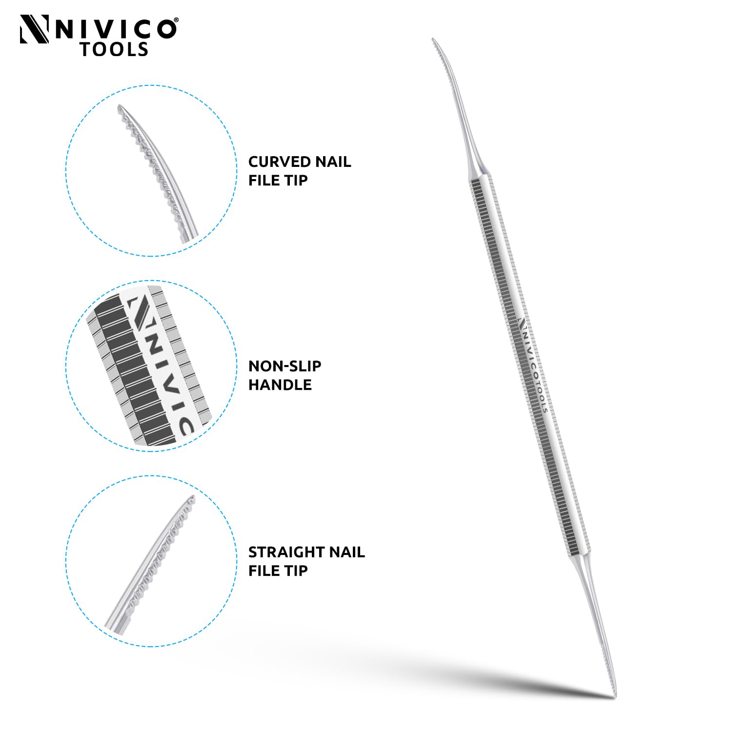 NIVICO Corner File Nail Pusher And Cuticle Pusher Tool