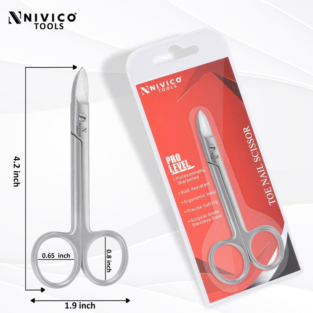 NIVICO Toenail Scissors - Stainless Steel Pedicure Scissor for Thick Nail 10.5cm Curved Blade