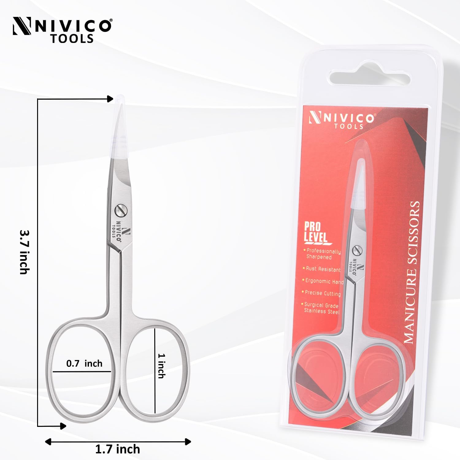 NIVICO Nail Scissors 9cm, Curved Shape Scissor with adjustable screw