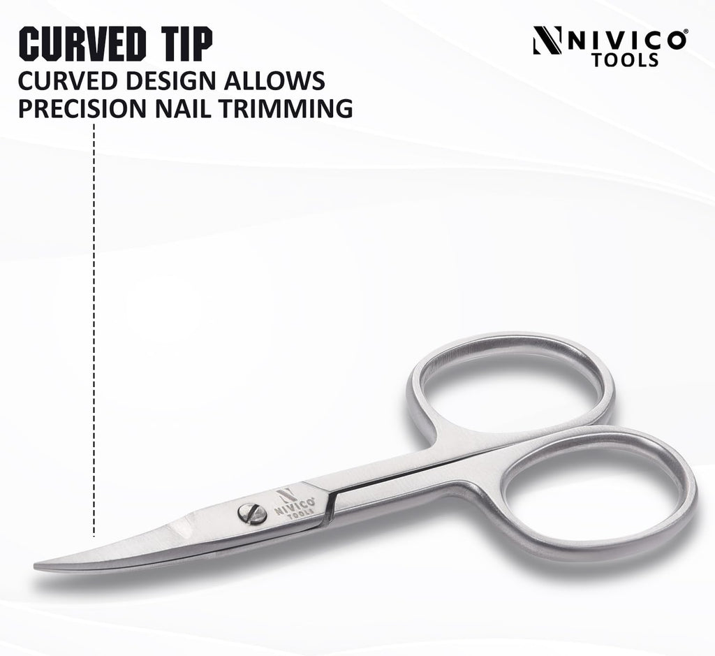 NIVICO Nail Scissors 9cm, Curved Shape Scissor with adjustable screw