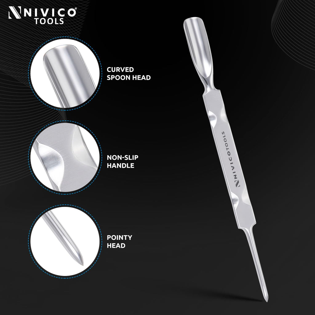 NIVICO Flat Handle Gouge Nail Pusher And Cuticle Pusher Tool