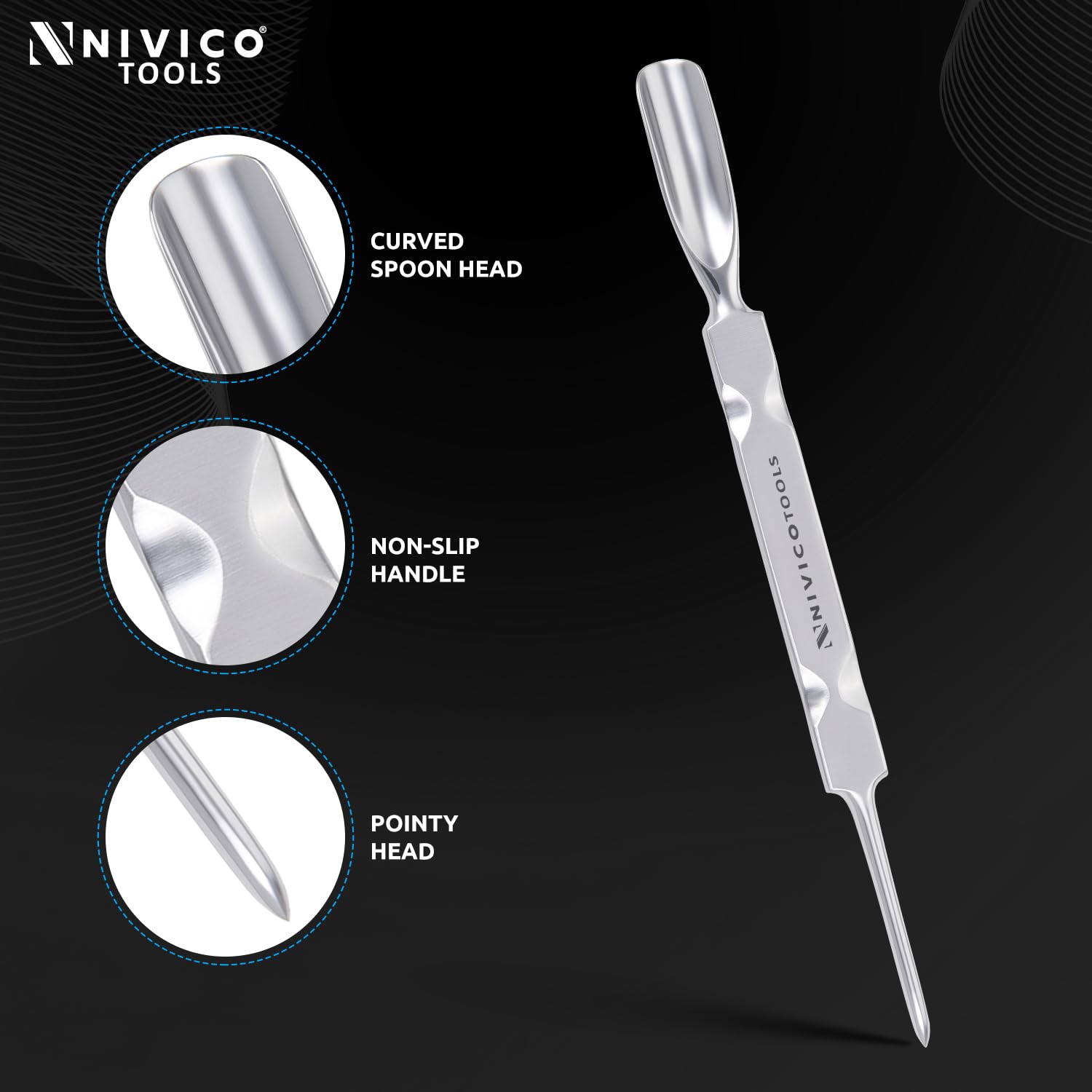 NIVICO Flat Handle Gouge Nail Pusher And Cuticle Pusher Tool