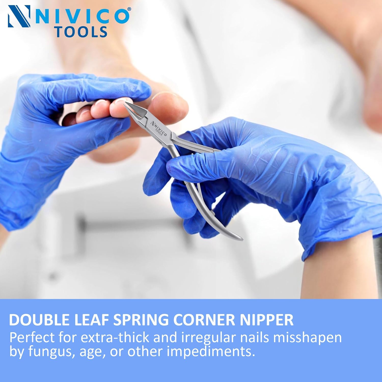 NIVICO Nail Cutter Corner Nipper Ingrown Toenail Trimmer 5" - 13cm Double Leaf Wire Spring, Podiatry Stainless Steel Nail Nippers
