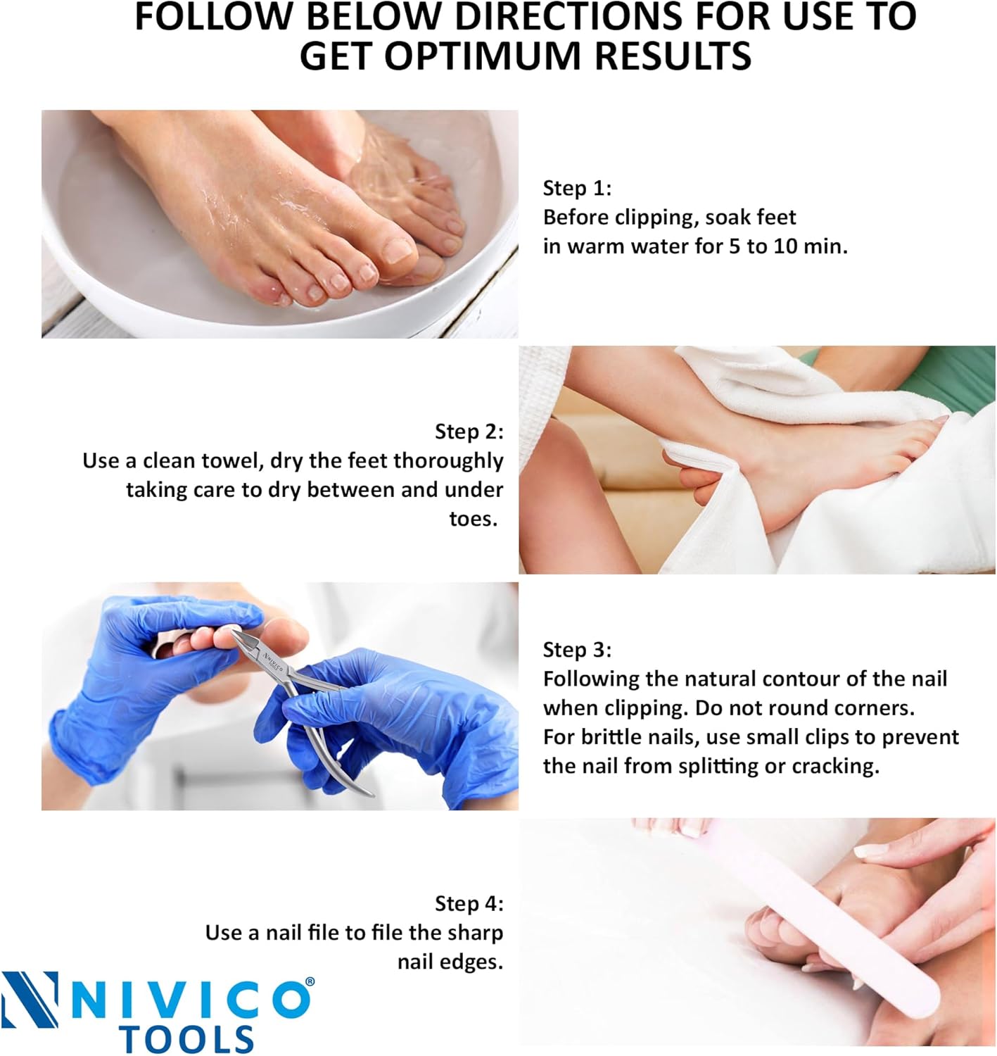 NIVICO Nail Cutter Corner Nipper Ingrown Toenail Trimmer 5" - 13cm Double Leaf Wire Spring, Podiatry Stainless Steel Nail Nippers