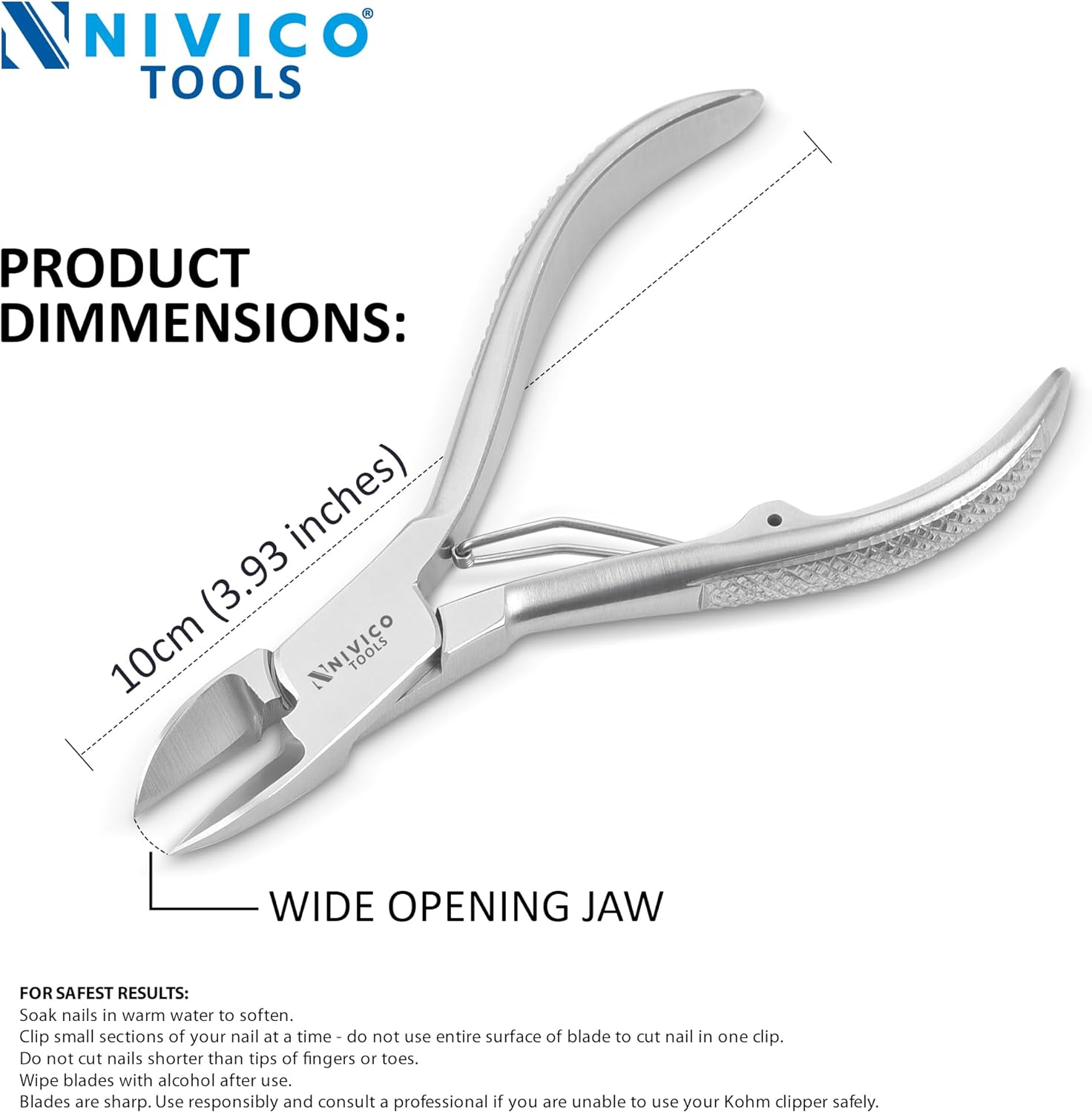 NIVICO Nail Cutter 4" - 10cm, Single Leaf Wire Spring