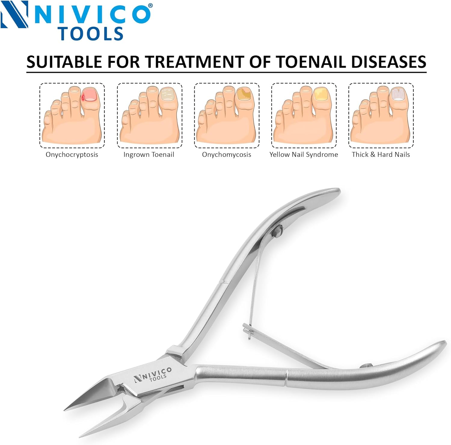 NIVICO Nail Cutter Corner Nipper Ingrown Toenail Trimmer 5" - 13cm Double Leaf Wire Spring, Podiatry Stainless Steel Nail Nippers