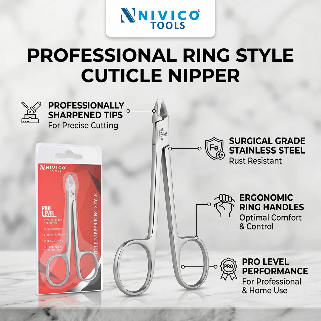 Premium Cuticle Nipper with Ring Handle – Cuticle Trimmer - Hangnail Clipper – Scissor-Style