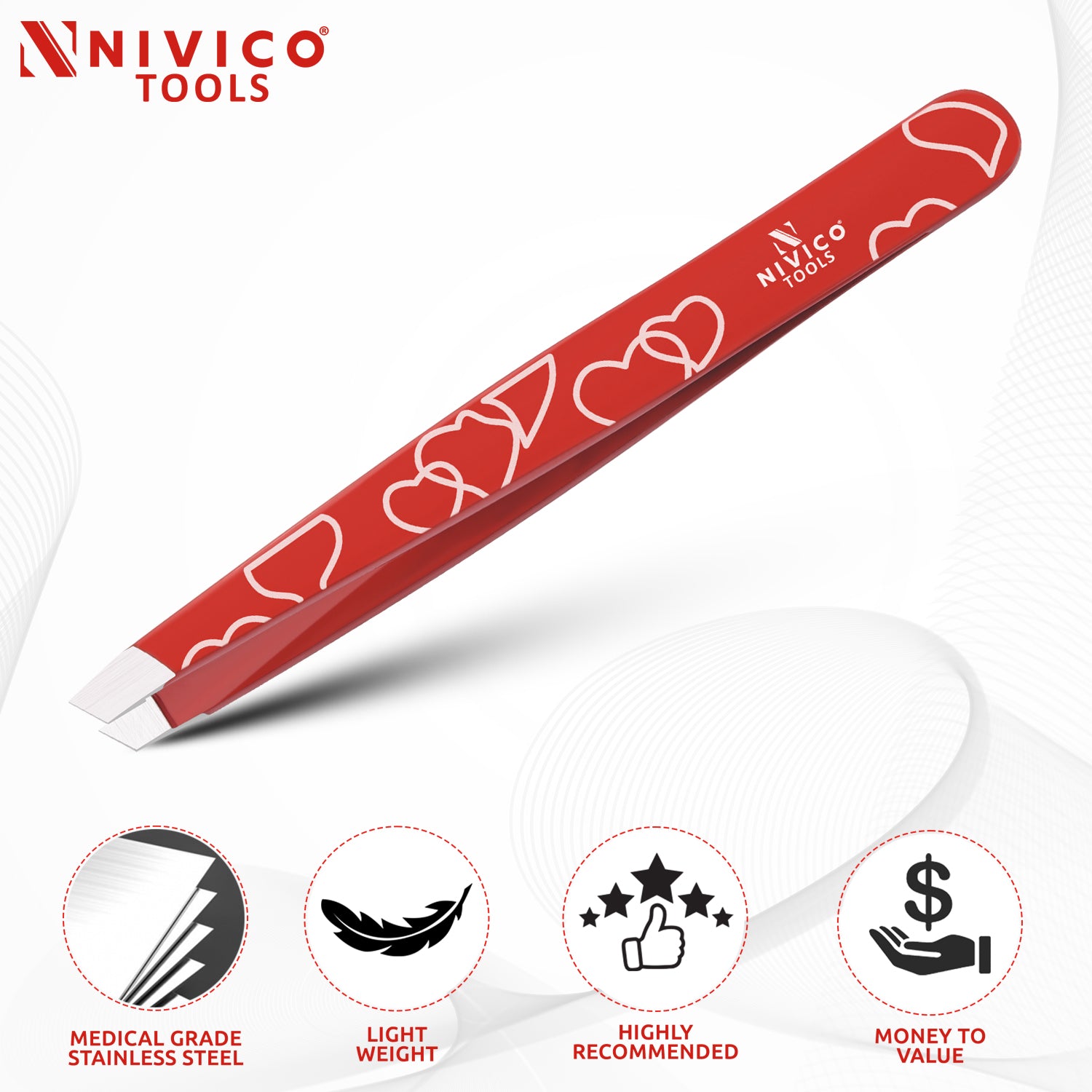 NIVICO Eyebrow Tweezer Hair Removal (Red Coated)