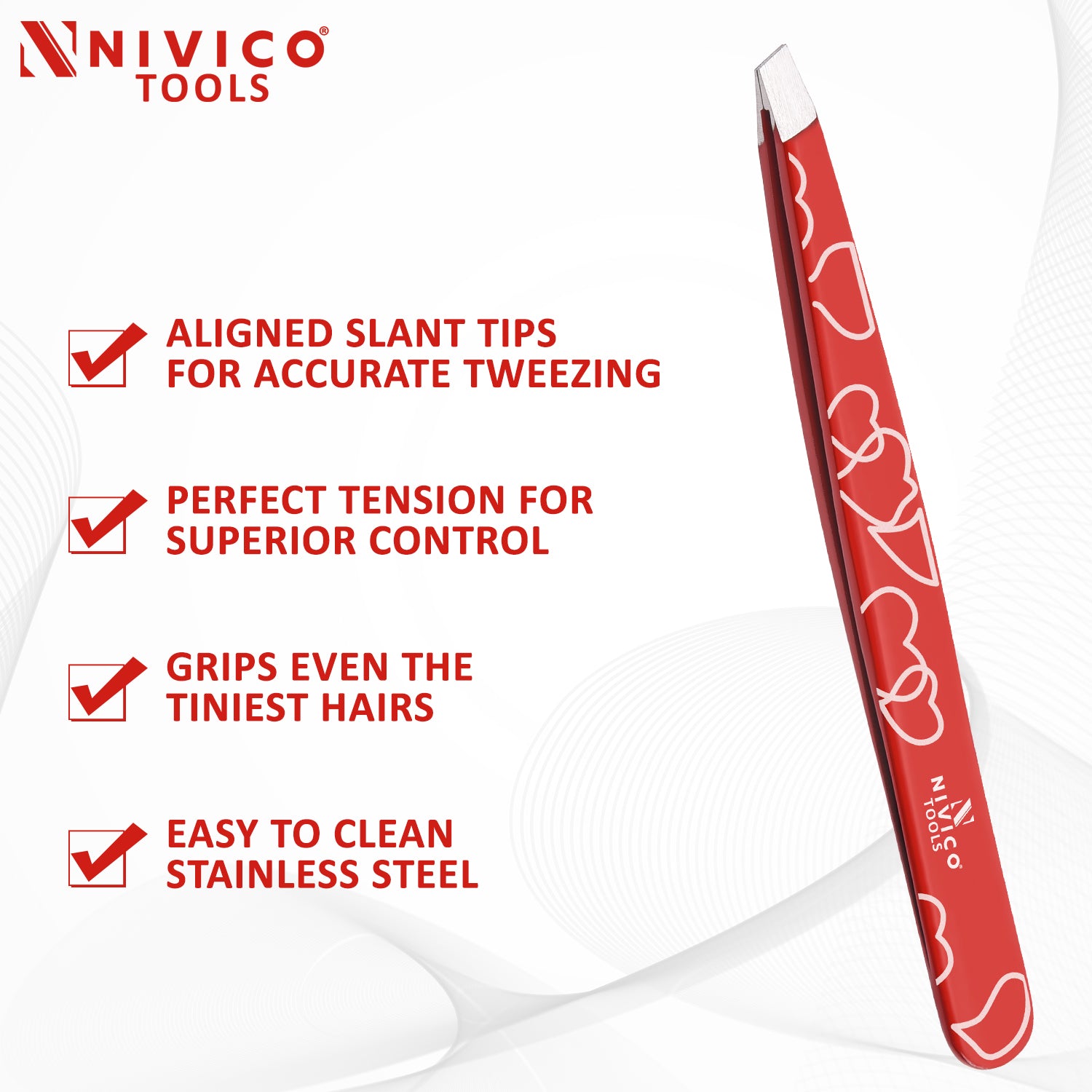 NIVICO Eyebrow Tweezer Hair Removal (Red Coated)